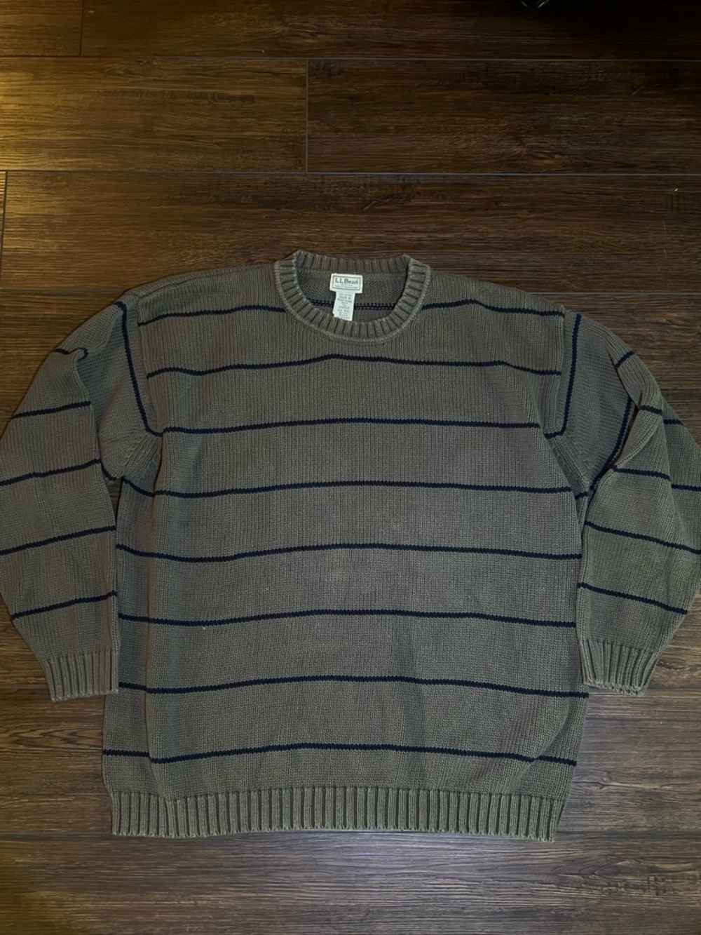 L.L. Bean Olive Crewneck Fisherman Sweater Heavy Cotton Mens 2XL Tall Cable Knit